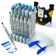 Divpusējie marķieri - flomasteri ARRTX Oros, 24 krāsas, zils tonis