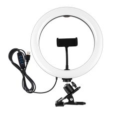 LED riņķa lampa 26cm, ar telefona turētāju un klipsi, USB