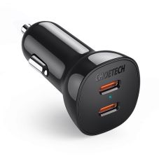 Lādētājs CHOETECH 2xUSB-C ar USB-C uz USB-C uzlādes kabeli: 12-24V, 36W, QC3.0 + PD